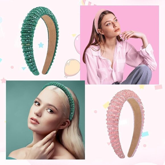 Rhinestone Headbands 2-Pack Pink Green Beaded Hair Accessories for Party main image 4